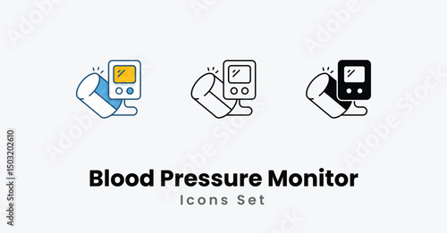 Blood Pressure Monitor Icons thin line and glyph vector icon stock illustration