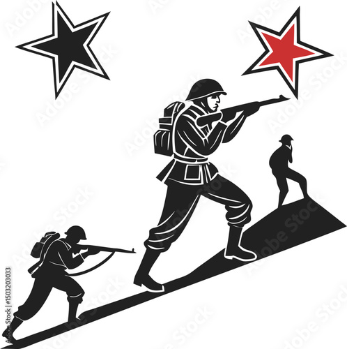 Soviet soldier in combat silhouette illustration