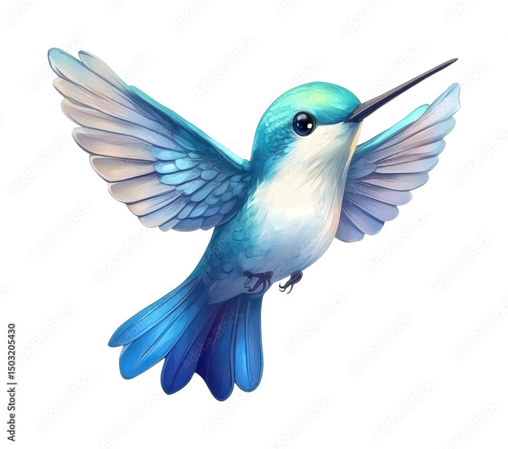 Obraz premium PNG Colorful artistic hummingbird with vibrant blue and white feathers