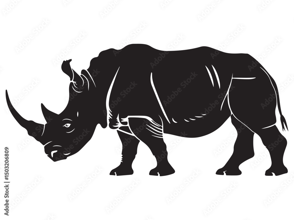 Fototapeta premium Rhino silhouette vector illustration, Simple silhouette Design vector icon