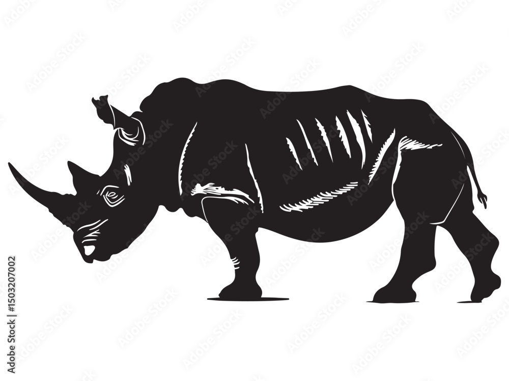 Fototapeta premium Rhino silhouette vector illustration, Simple silhouette Design vector icon