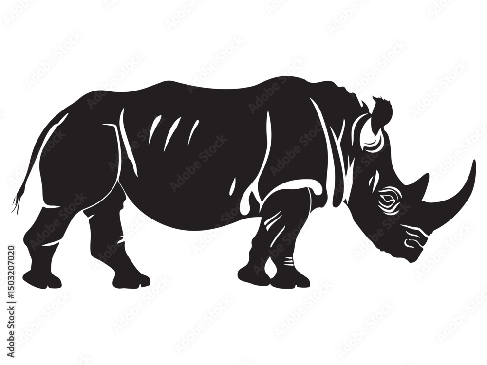 Fototapeta premium Rhino silhouette vector illustration, Simple silhouette Design vector icon