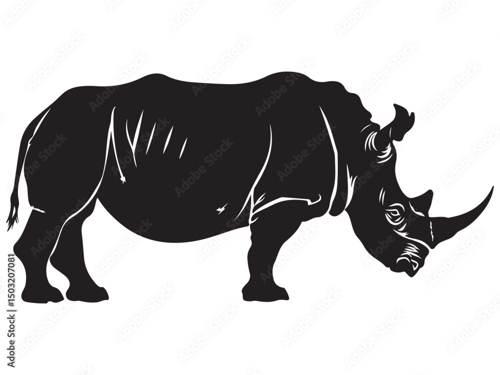 Fototapeta premium Rhino silhouette vector illustration, Simple silhouette Design vector icon