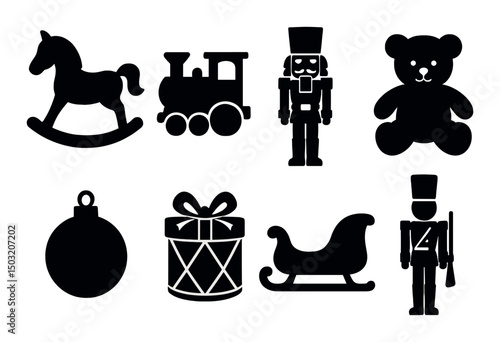 Toy silhouette icons set – simple, playful, children's plaything symbols