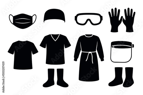 Surgical equipment silhouette icons set – simple hospital and medical safety symbols
