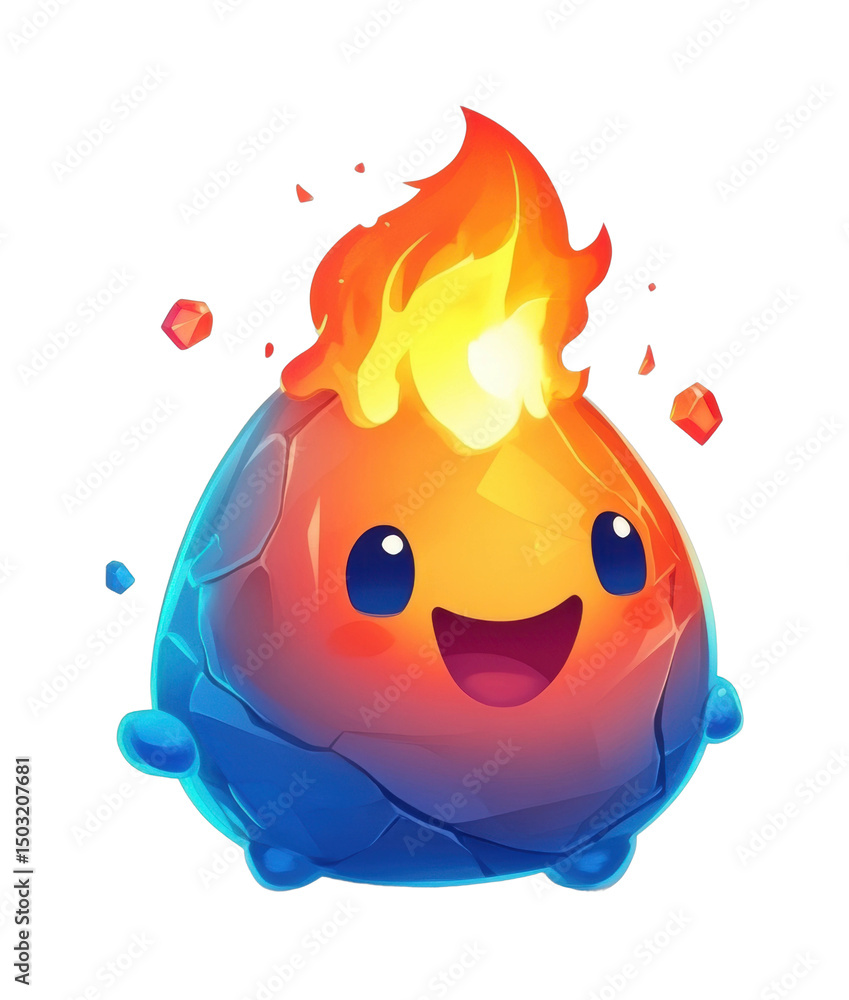 Fototapeta premium PNG Cute cartoon fire character with happy expression and fireball flames