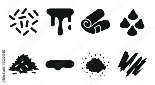 Chocolate topping silhouette icons set – dessert, sweet treat and confection symbols