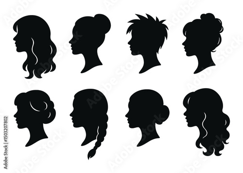 Silhouette hairstyle icons set – simple, elegant and fashionable hair design symbols