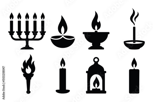 Sacred light silhouette icons set – simple, spiritual and religious symbols