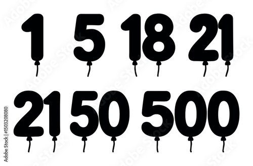 Birthday numbers silhouette icons set – festive, celebration and party symbol designs