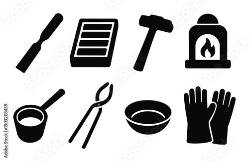 Goldsmith tools silhouette icons set – crafting, jewelry and metalwork symbols