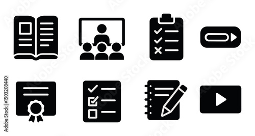 Digital learning silhouette icons set – education, online, remote study symbols
