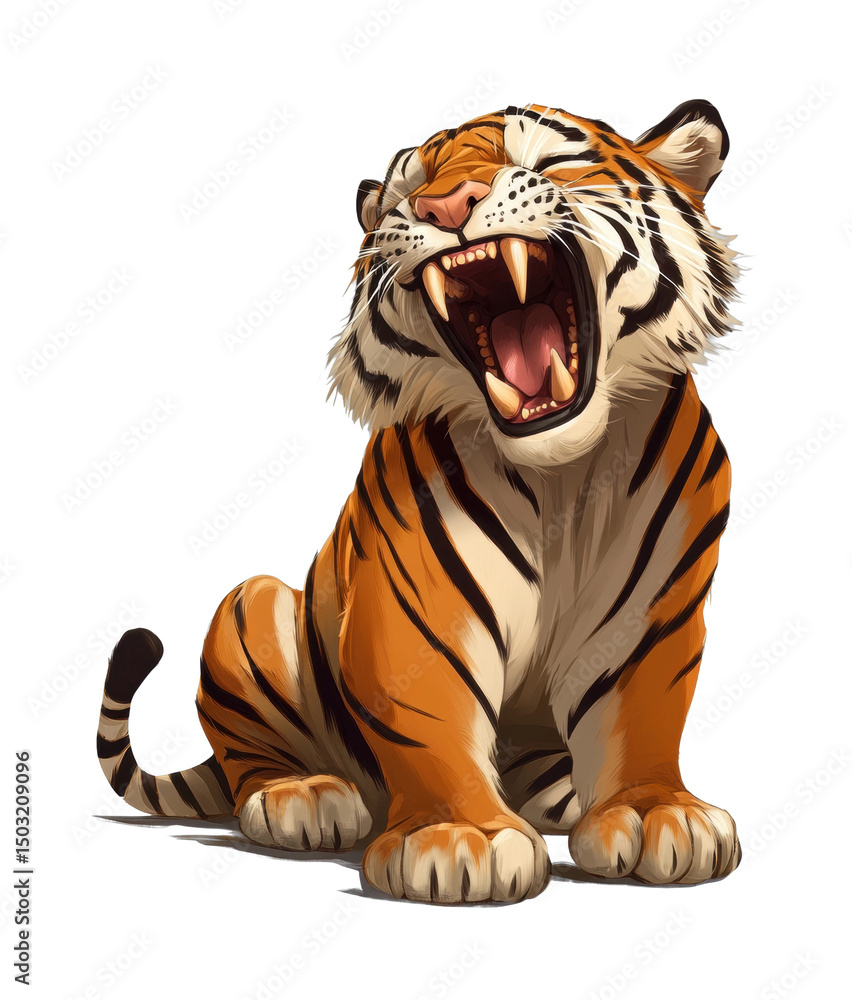 Naklejka premium PNG Roaring tiger showing sharp teeth in ferocious pose