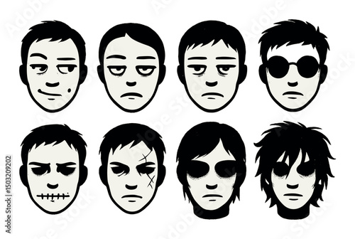 Grunge expression icons set – silhouette, moody and emotive design elements