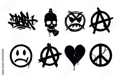 Graffiti silhouette icons set – urban, street art and expressive symbols collection
