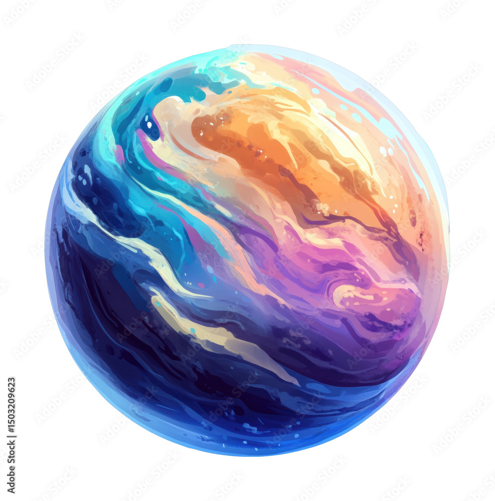 PNG Vibrant swirling planet with colorful atmospheric patterns PNG Vibrant swirling planet with colorful atmospheric patterns