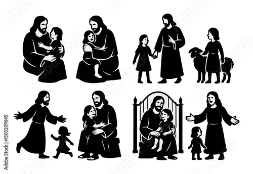 Religious silhouette icons set – faith, spirituality and community symbols