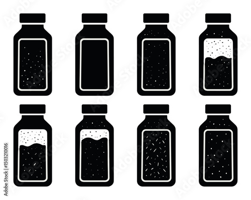 Cold pressed juice silhouette icons set – detox, cleansing and wellness symbols