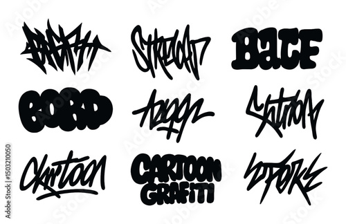 Graffiti font silhouette icons set – lettering, urban, and street art symbols