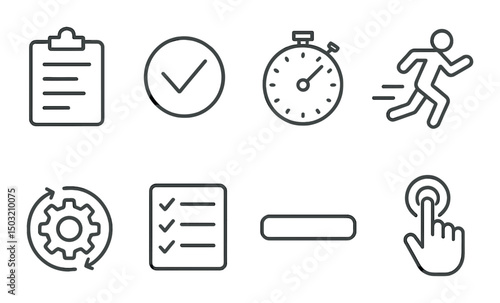 Task execution outline icons set – checklist, productivity, workflow symbols