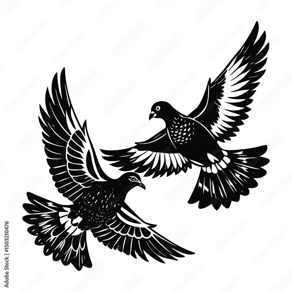 Obraz premium Flying racing pigeon silhouette vector