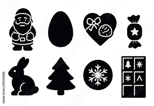 Holiday and chocolate silhouette icons set – festive, seasonal, and sweet design elements