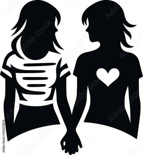 Two women holding hands silhouette isolated on transparent background