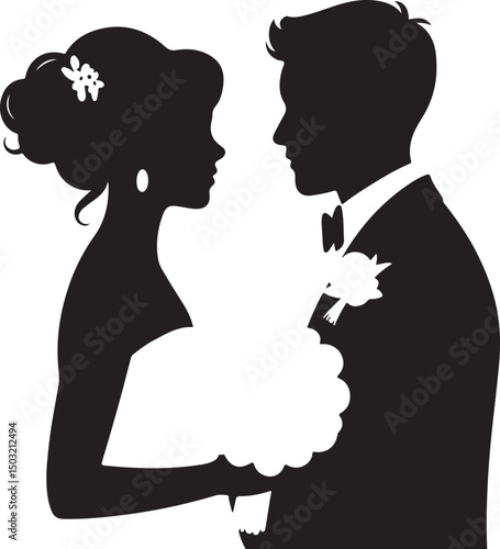 Bride and Groom Wedding Silhouette

Just Married Couple Vector Art

Elegant Wedding Moment Illustration

Romantic Bride & Groom Pose

Classic Wedding Couple Silhouette