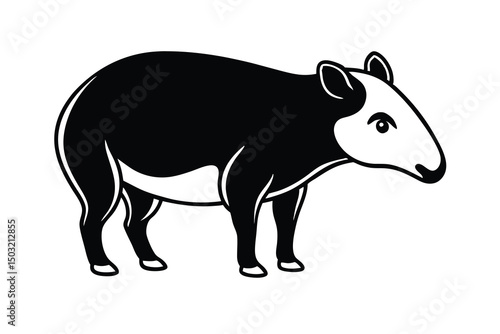 Black and white illustration of a tapir side profile