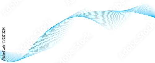 Abstract blue smooth wave on a white background. Dynamic sound wave. Design element. Vector illustration.