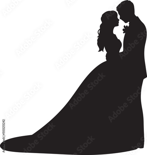Bride and Groom Wedding Silhouette

Just Married Couple Vector Art

Elegant Wedding Moment Illustration

Romantic Bride & Groom Pose

Classic Wedding Couple Silhouette