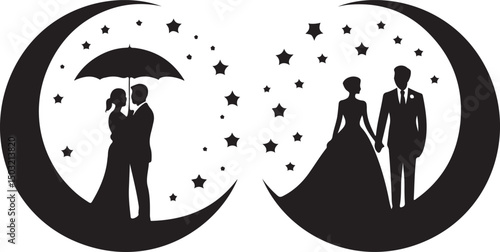 Bride and Groom Wedding Silhouette

Just Married Couple Vector Art

Elegant Wedding Moment Illustration

Romantic Bride & Groom Pose

Classic Wedding Couple Silhouette