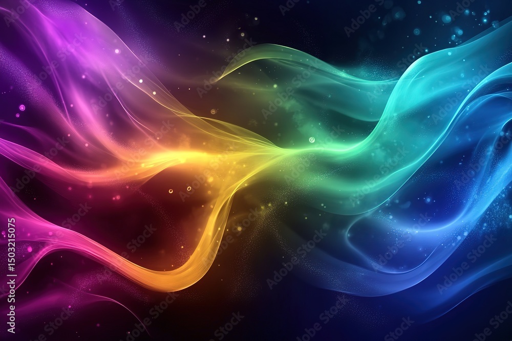 Fototapeta premium Abstract colorful waves smoothly intertwine against a dark backdrop, creating an ethereal and captivating atmospheric scene