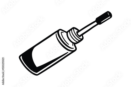 Black and white illustration of a bottle with applicator