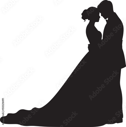 Bride and Groom Wedding Silhouette

Just Married Couple Vector Art

Elegant Wedding Moment Illustration

Romantic Bride & Groom Pose

Classic Wedding Couple Silhouette