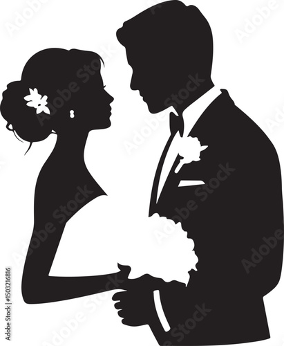 Bride and Groom Wedding Silhouette

Just Married Couple Vector Art

Elegant Wedding Moment Illustration

Romantic Bride & Groom Pose

Classic Wedding Couple Silhouette