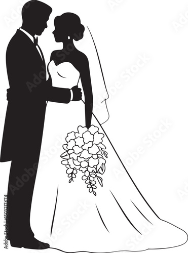Bride and Groom Wedding Silhouette

Just Married Couple Vector Art

Elegant Wedding Moment Illustration

Romantic Bride & Groom Pose

Classic Wedding Couple Silhouette