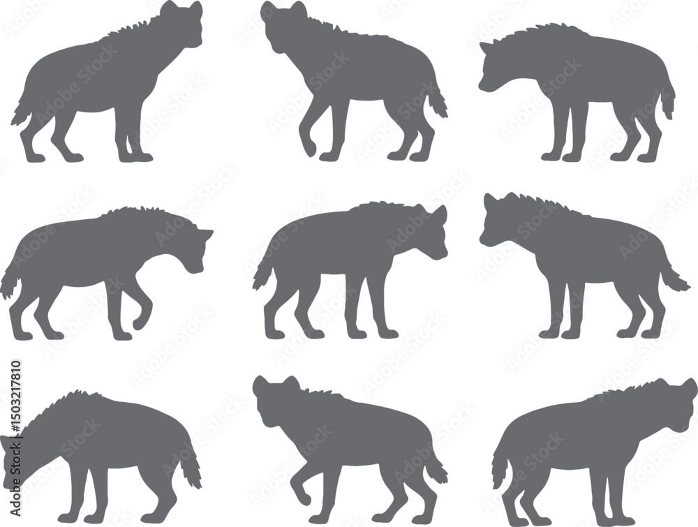 Naklejka premium Spotted hyena silhouettes various poses wildlife africa