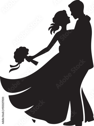 Bride and Groom Wedding Silhouette

Just Married Couple Vector Art

Elegant Wedding Moment Illustration

Romantic Bride & Groom Pose

Classic Wedding Couple Silhouette