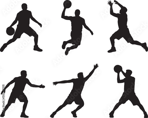 Basketball players action silhouettes sport game