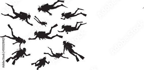 Scuba divers underwater silhouettes ocean exploration