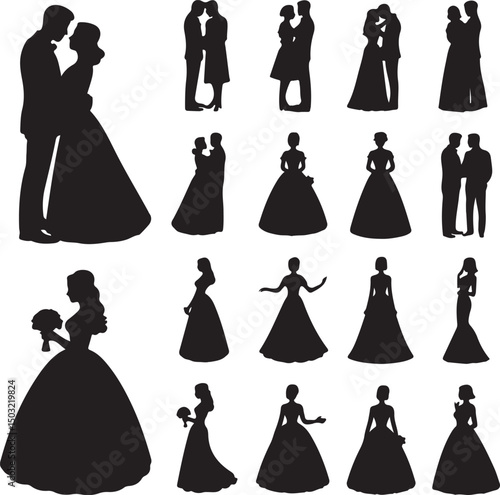 Bride and Groom Wedding Silhouette

Just Married Couple Vector Art

Elegant Wedding Moment Illustration

Romantic Bride & Groom Pose

Classic Wedding Couple Silhouette