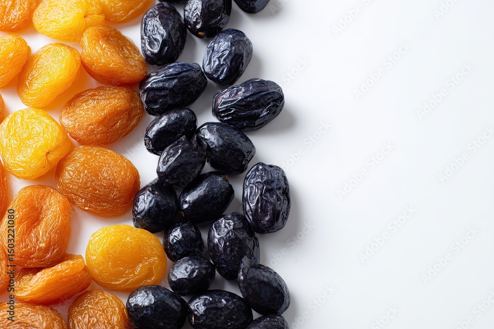 Dried apricots and prunes arranged Dried apricots and prunes arranged