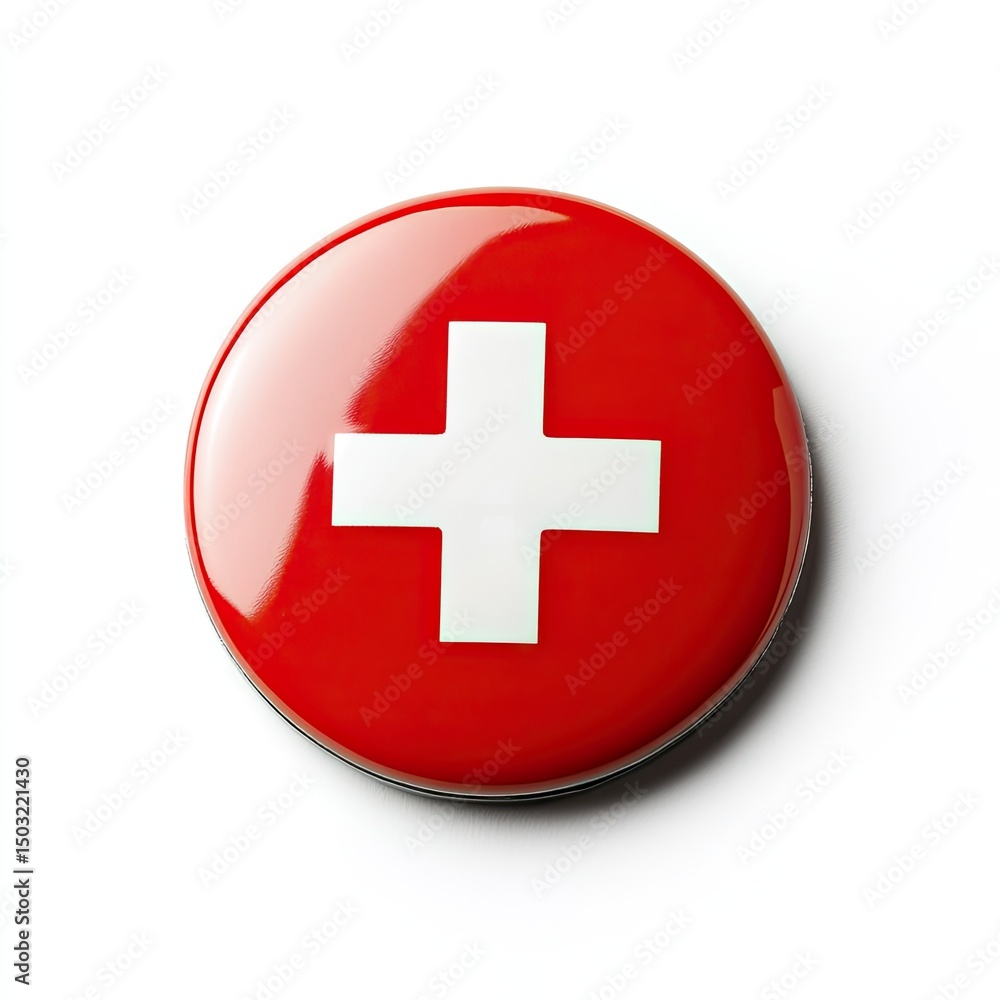 Fototapeta premium Red button, white cross