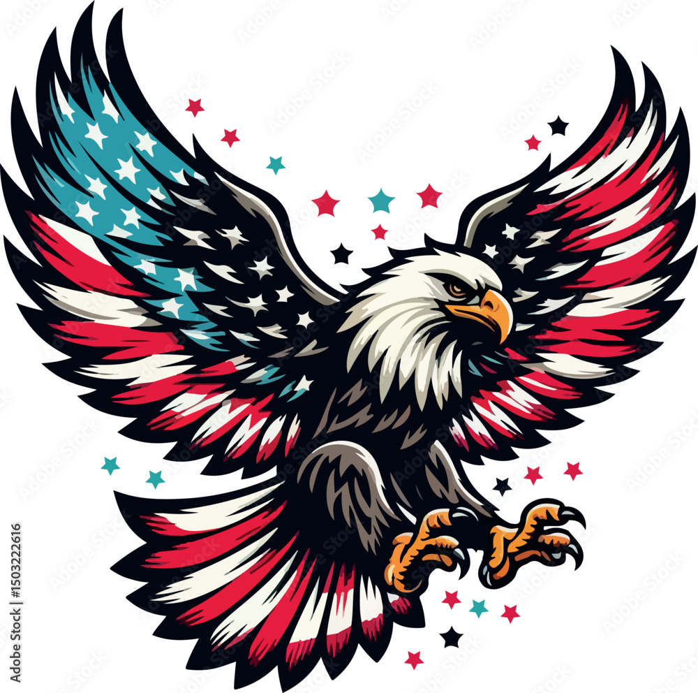 Fototapeta premium Flying Eagle American Flag logo icon vector .