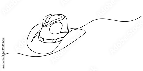 Continuous single drawn one line men hat, one line drawing of cowboy hat. Simple cowboy hat line art, Cowboy hat continuous one line drawing vector illustration. Premium vector, Boater Hat Continuous.