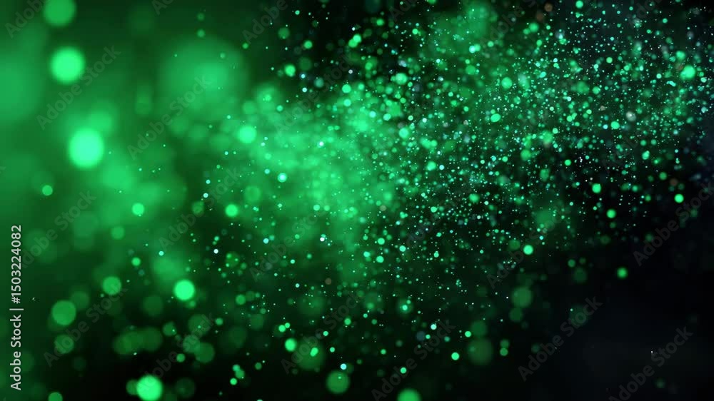 Abstract background with green bokeh particles