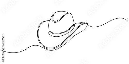 Continuous single drawn one line men hat, one line drawing of cowboy hat. Simple cowboy hat line art, Cowboy hat continuous one line drawing vector illustration. Premium vector, Boater Hat Continuous.