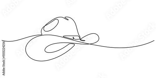 Continuous single drawn one line men hat, one line drawing of cowboy hat. Simple cowboy hat line art, Cowboy hat continuous one line drawing vector illustration. Premium vector, Boater Hat Continuous.