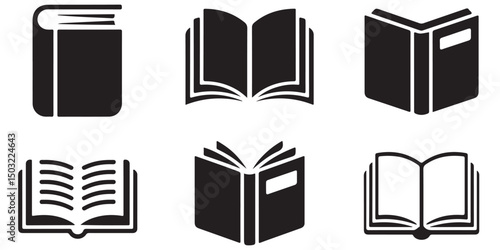Book Icons Line Art outline Illustrations, Different  Book Icons Black Silhouette Illustrations, set